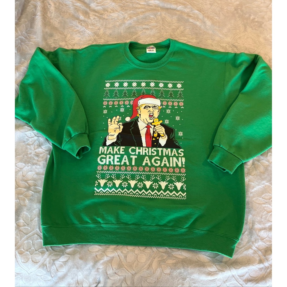 Mens Ugly Christmas‎ Sweater Make Christmas Great Again Trump Graphic Green XL